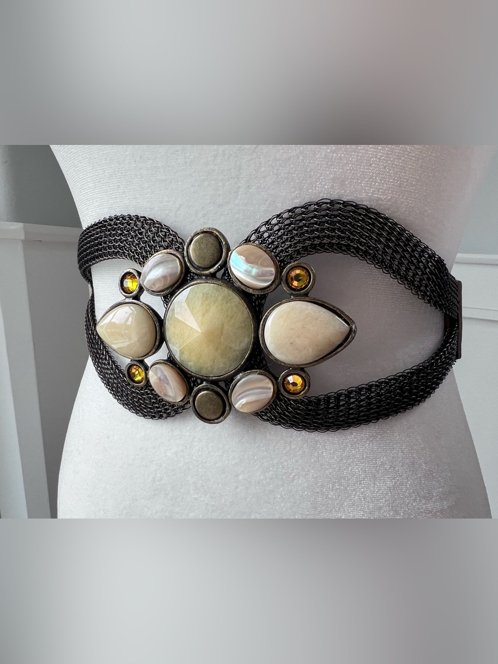 Leatherock brown genuine leather Belt with Beige Stone Medallion